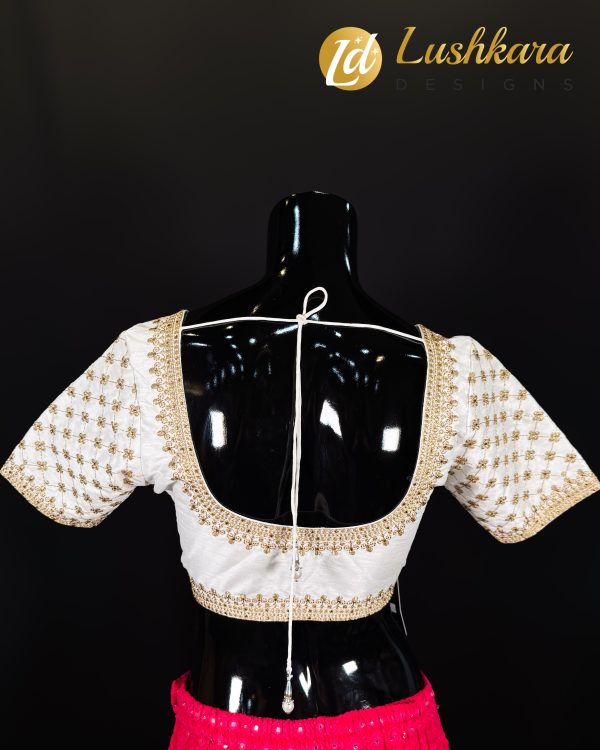 Lushkara Ivory Elegance Blouse with Gold Embroidery - Image 2