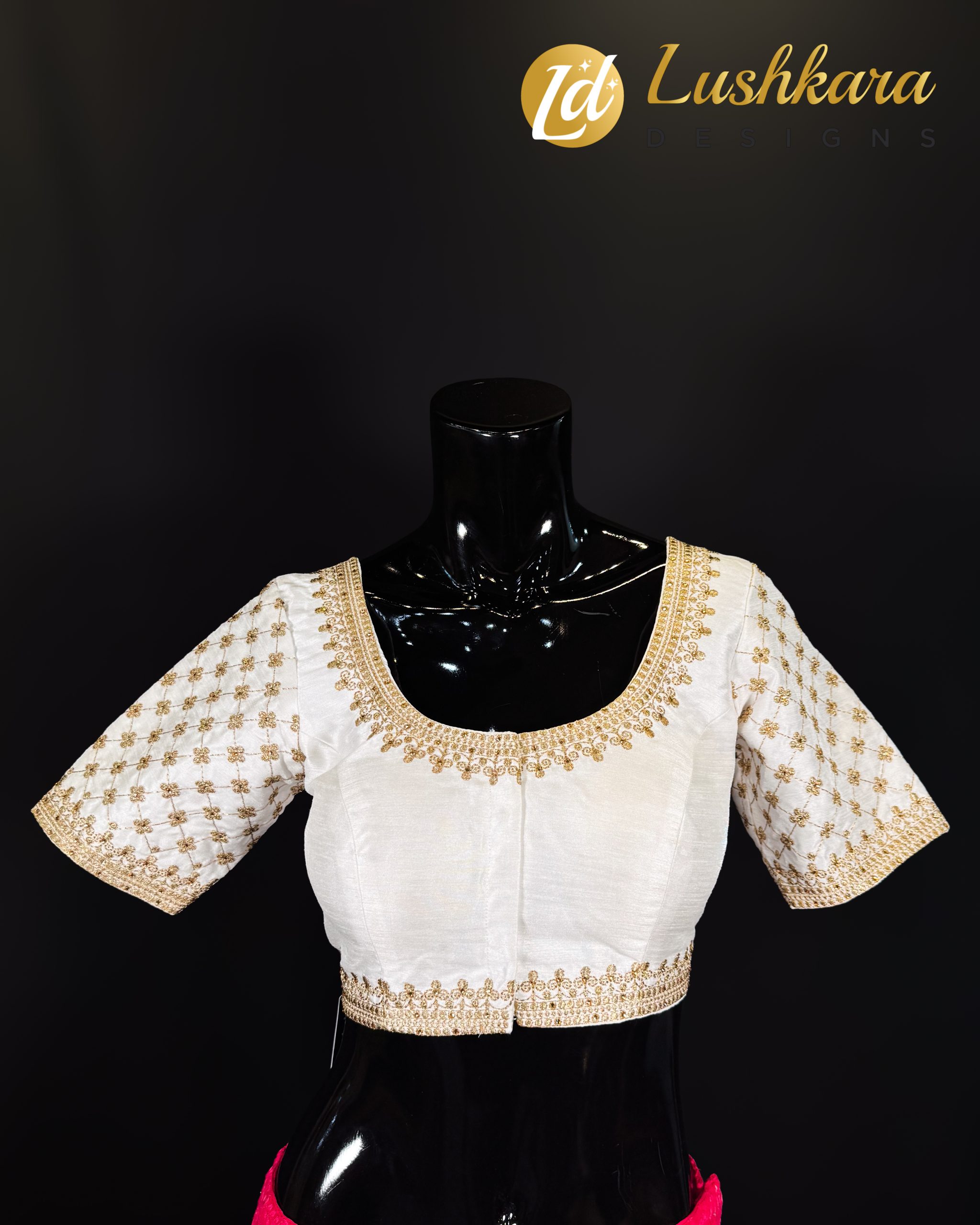 Lushkara Ivory Elegance Blouse with Gold Embroidery