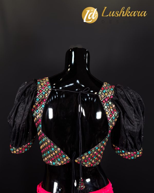 Black Multicolor Mirror Work Blouse - Image 2