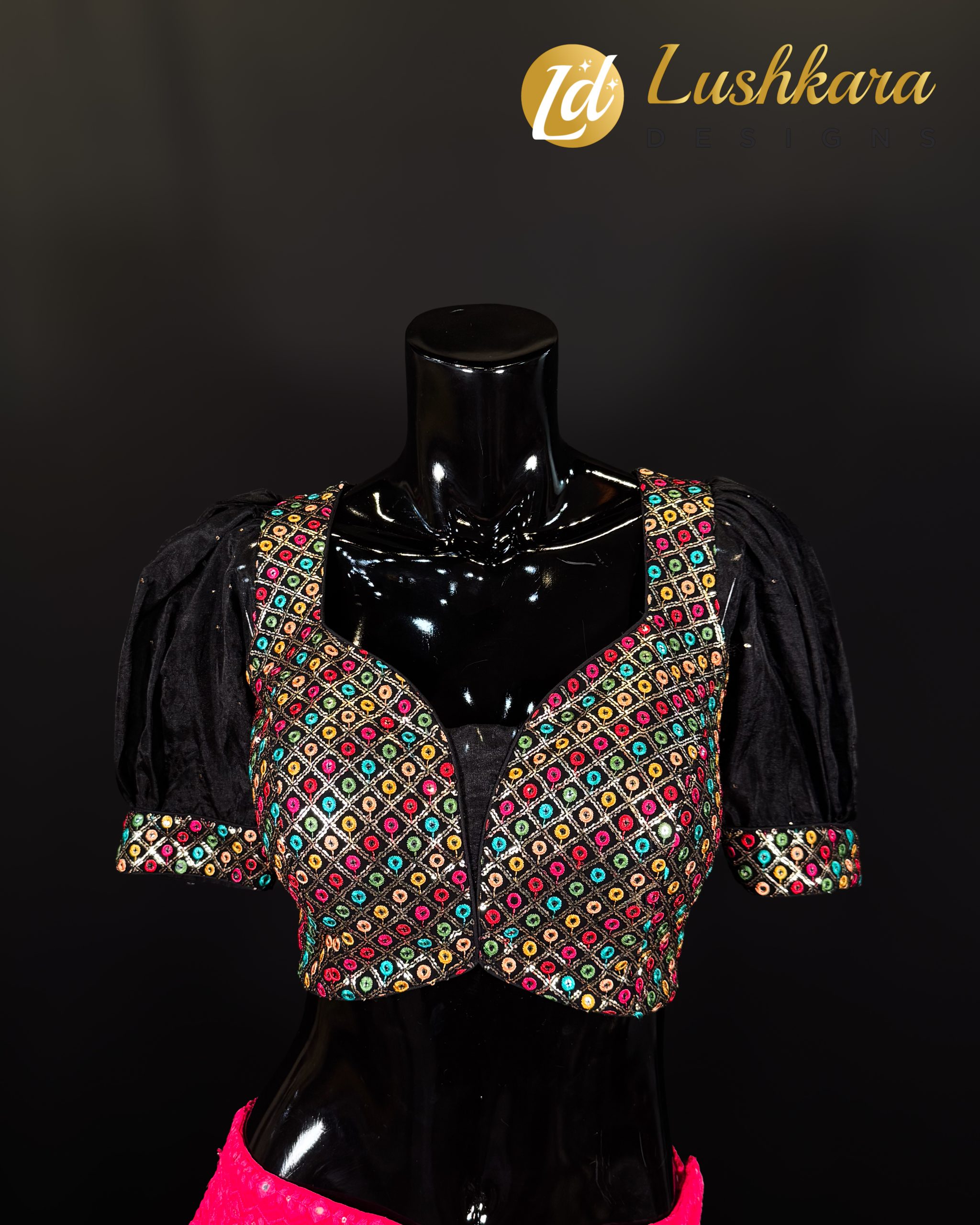 Black Multicolor Mirror Work Blouse