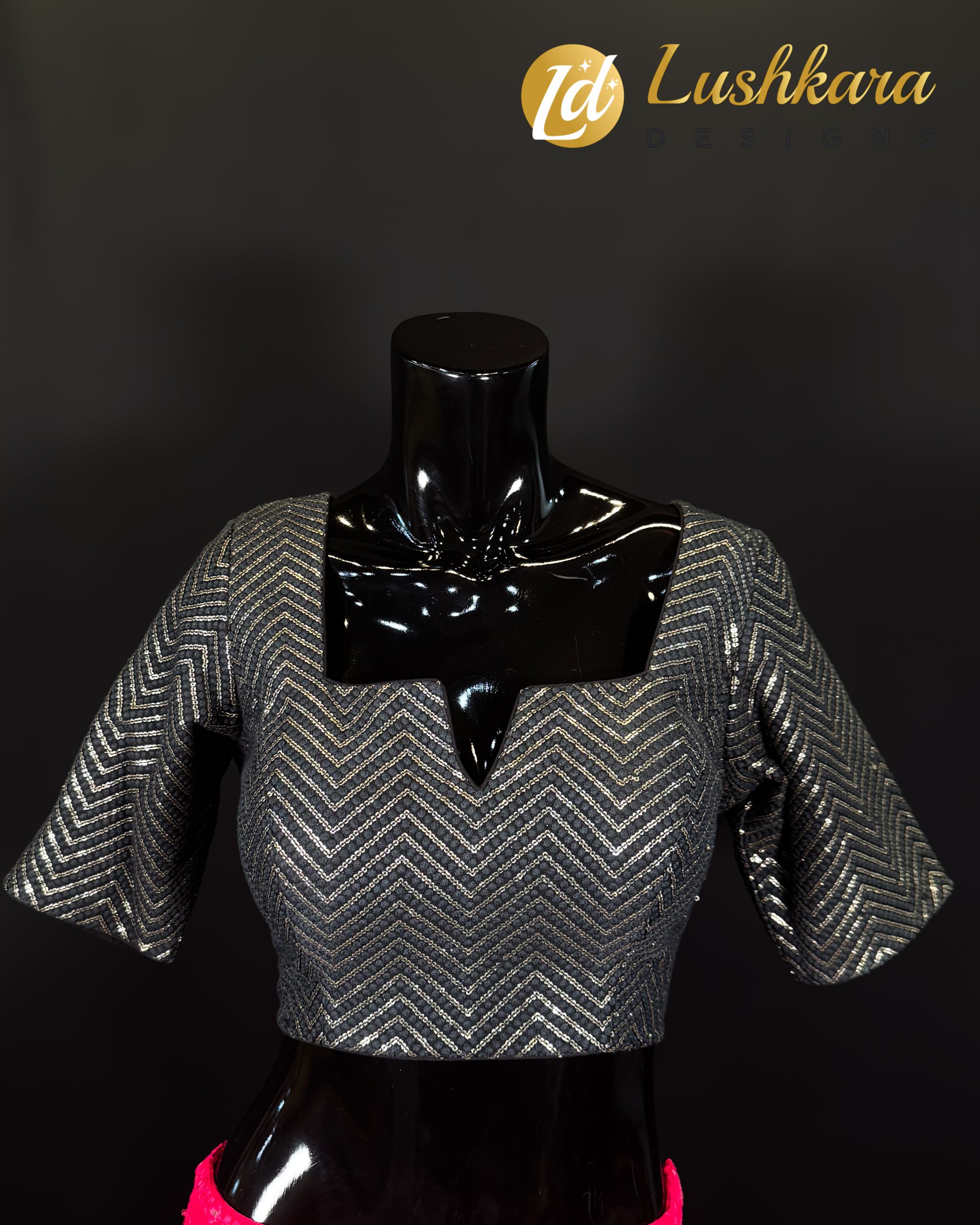 Lushkara Midnight Grey Sequin Chevron Blouse