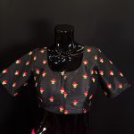 Lushkara Black Silk Blouse with Red Floral Embroidery