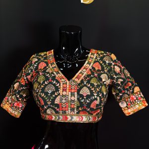 Black Embroidered Blouse with Multicolor Detailing