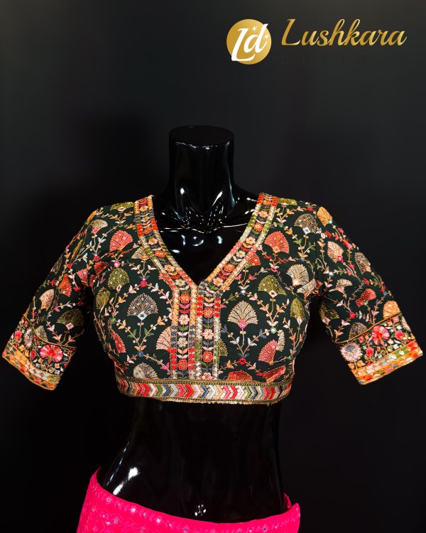 Black Embroidered Blouse with Multicolor Detailing - Image 3