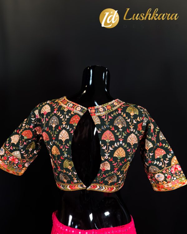 Black Embroidered Blouse with Multicolor Detailing - Image 4