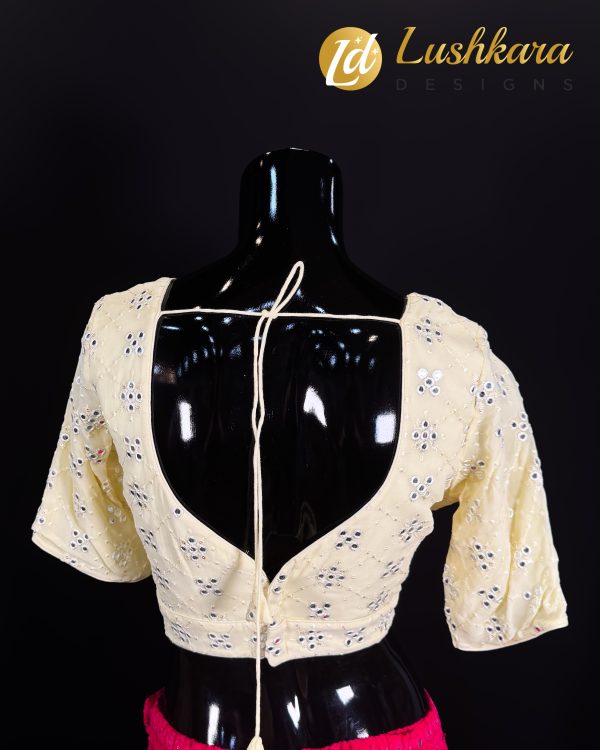 Lushkara Lemon Yellow Embroidered Blouse with Mirror Work - Image 2