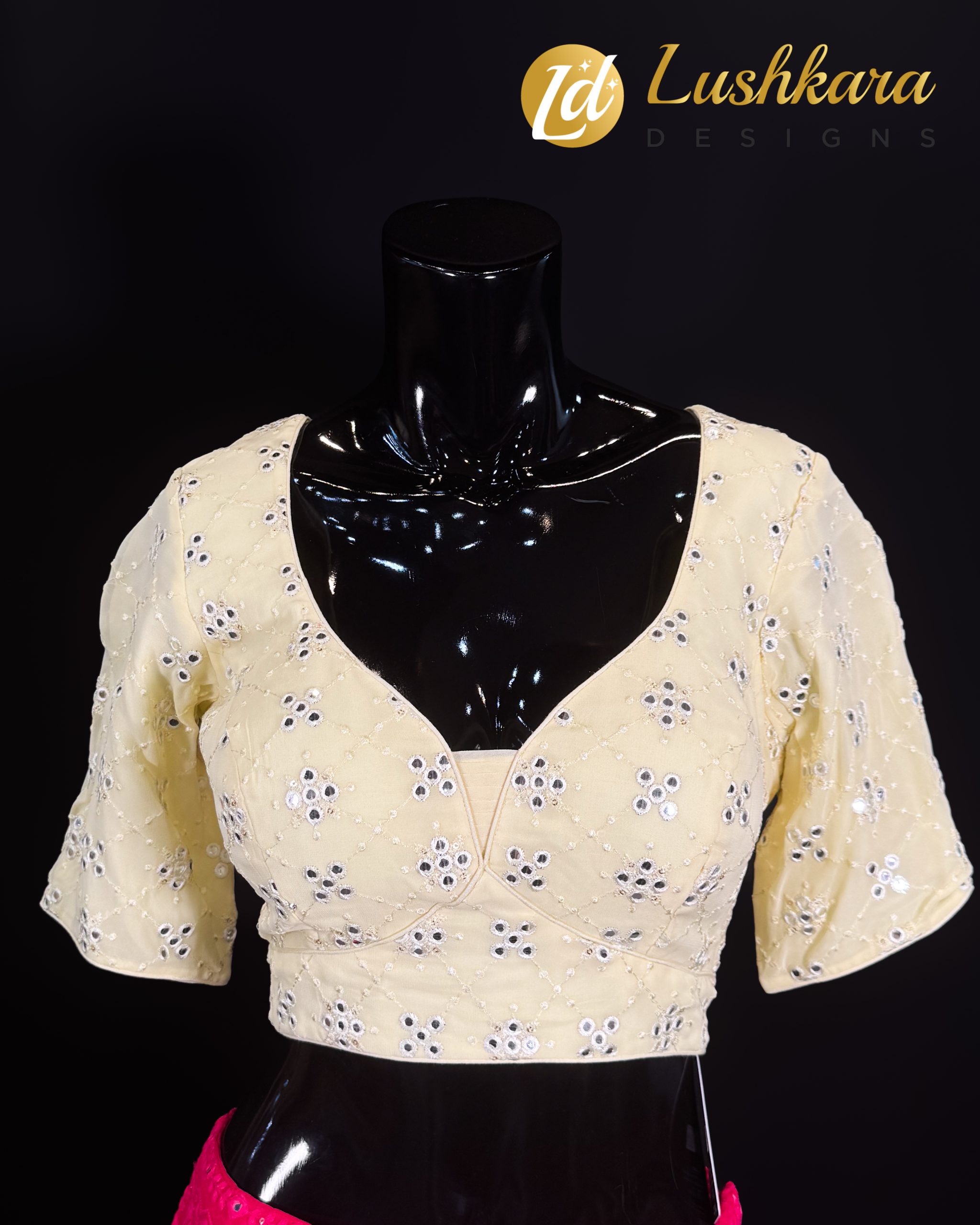 Lushkara Lemon Yellow Embroidered Blouse with Mirror Work