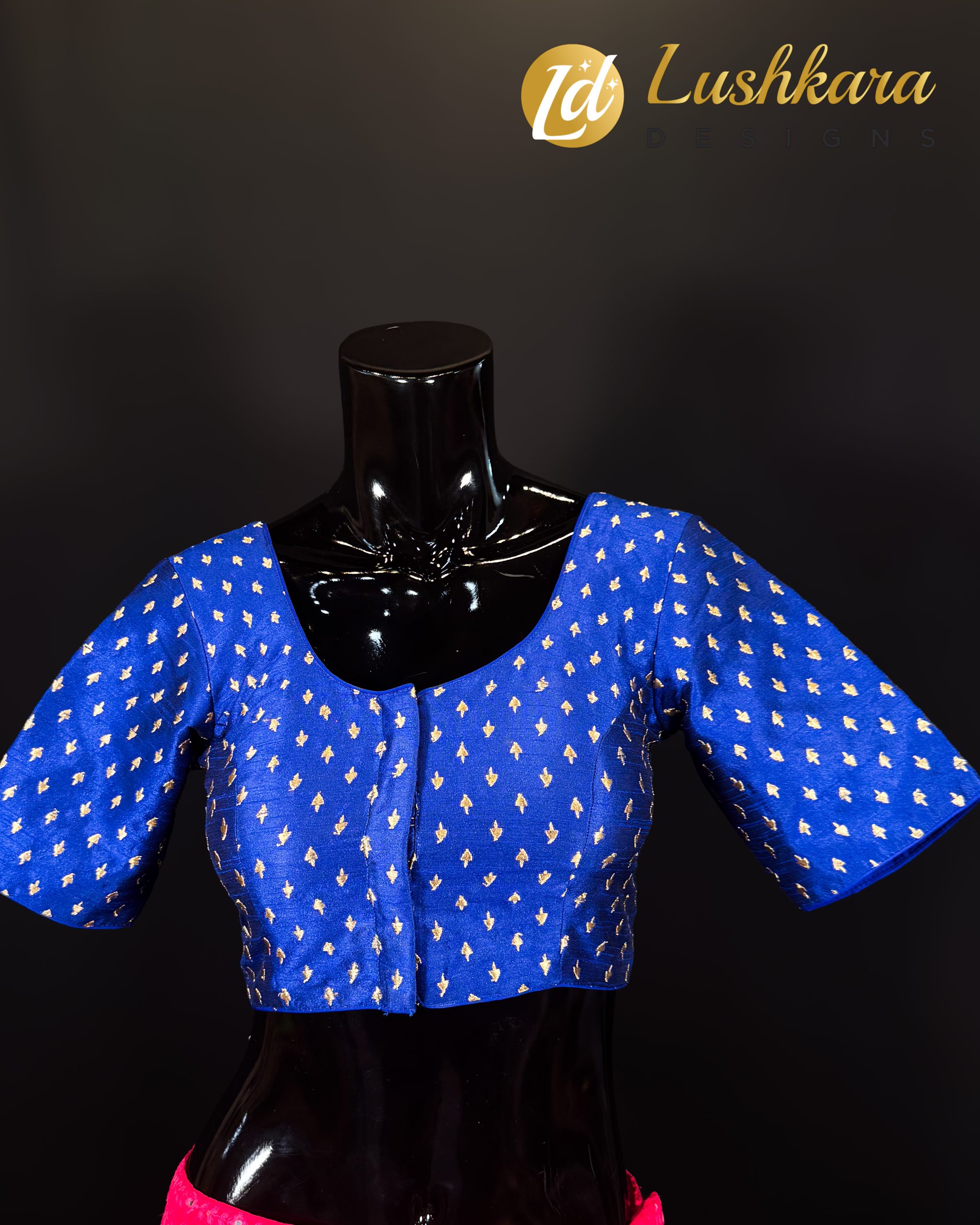 Lushkara Royal Blue Blouse with Golden Embroidery