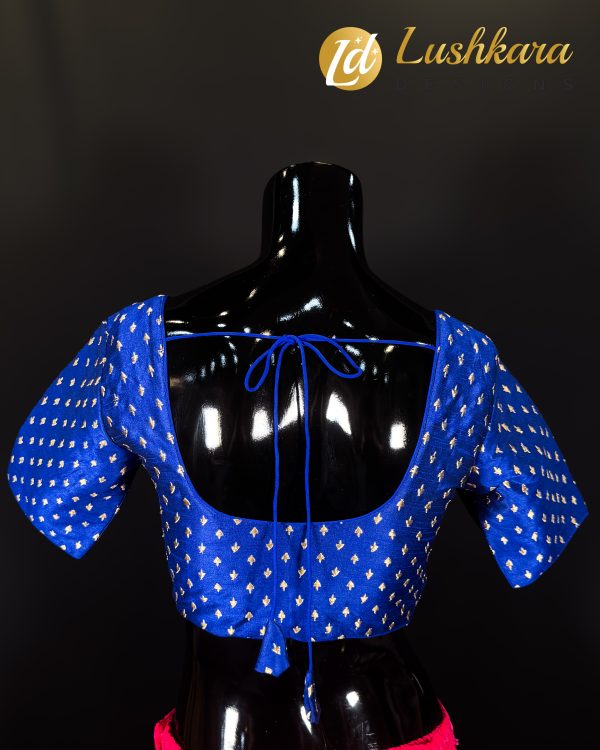 Lushkara Royal Blue Blouse with Golden Embroidery - Image 2
