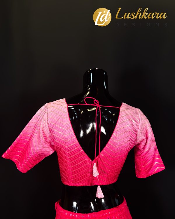 Vibrant Pink Ikat Blouse with Gold Detailing - Image 2