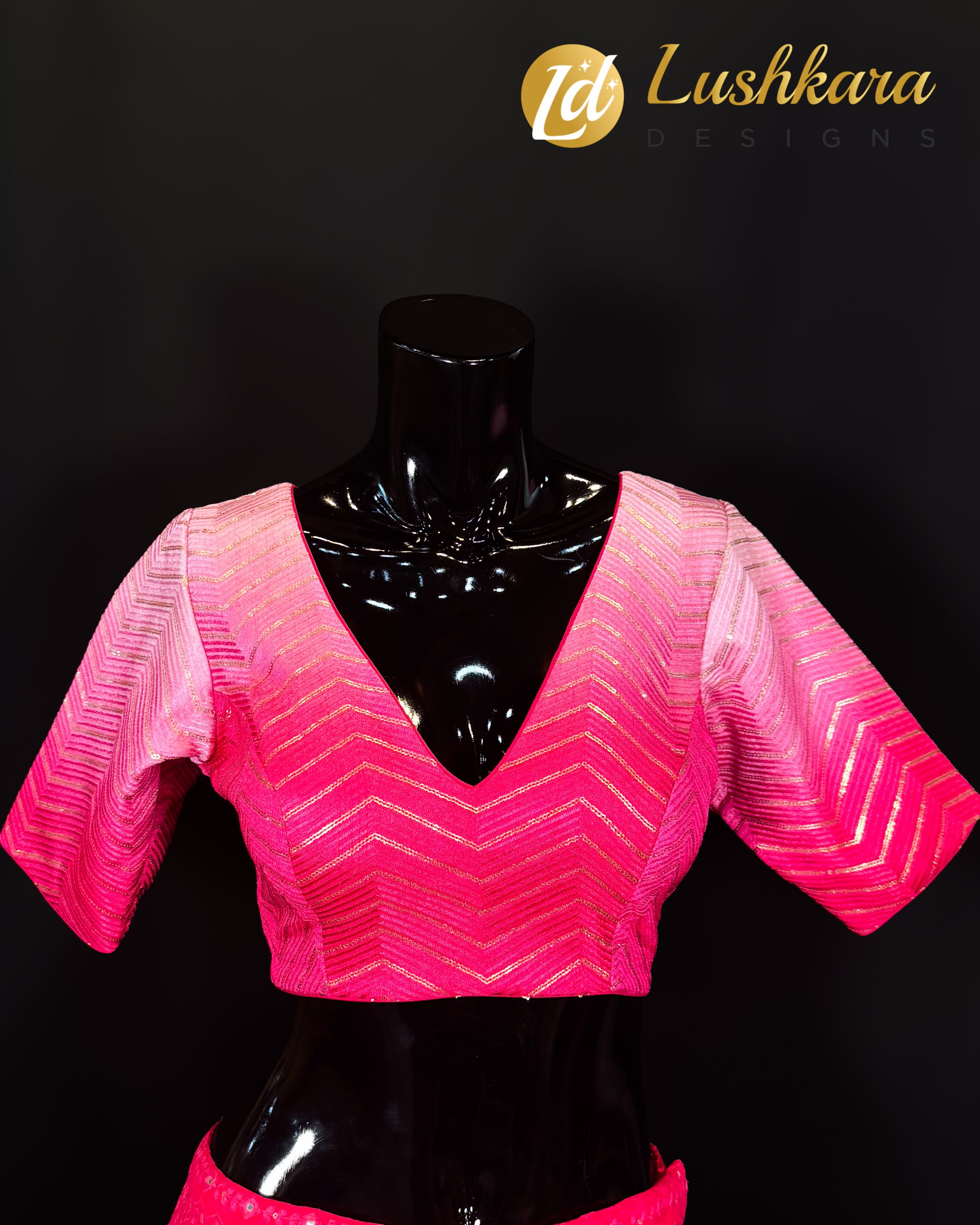 Radiant Pink Ombre Sequin Blouse with Tassel Tie Back