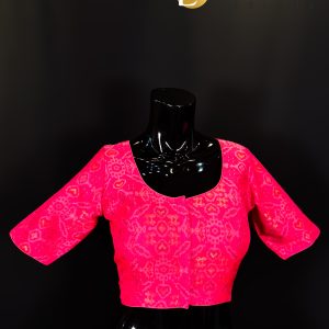 Vibrant Pink Ikat Blouse with Gold Detailing