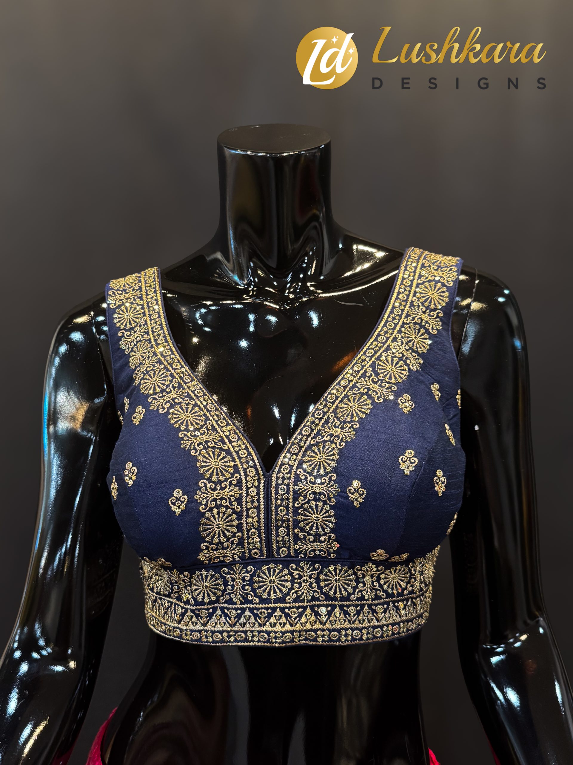 Lushkara Midnight Blue Embroidered Blouse