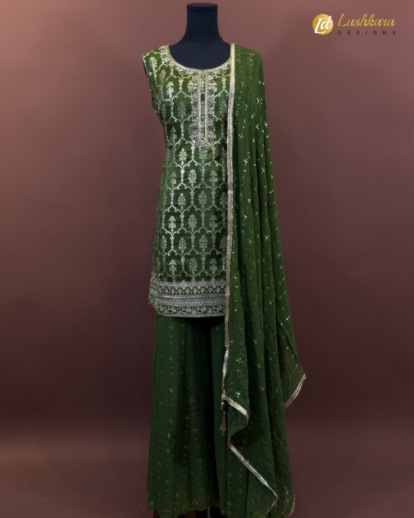 Lushkara Olive Green Gota Patti Sharara Set
