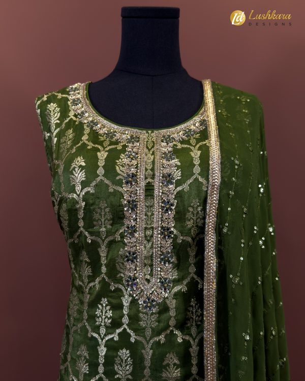 Lushkara Olive Green Gota Patti Sharara Set - Image 2