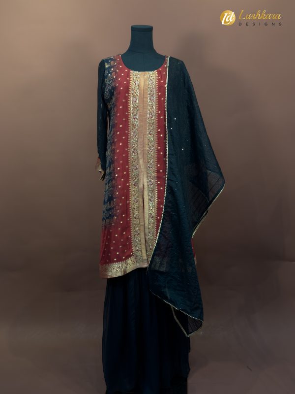 Lushkara Maroon & Black Sharara Set