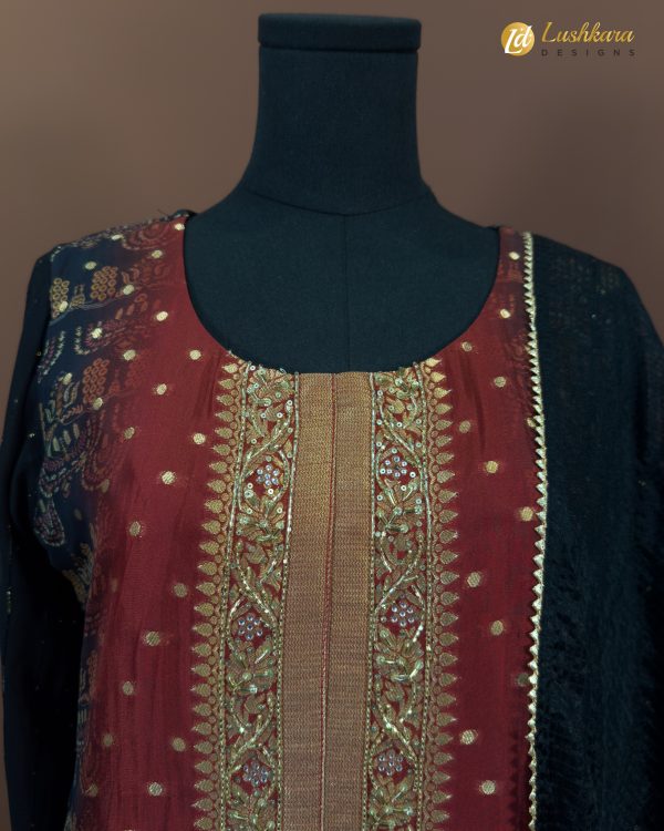Lushkara Maroon & Black Sharara Set - Image 2