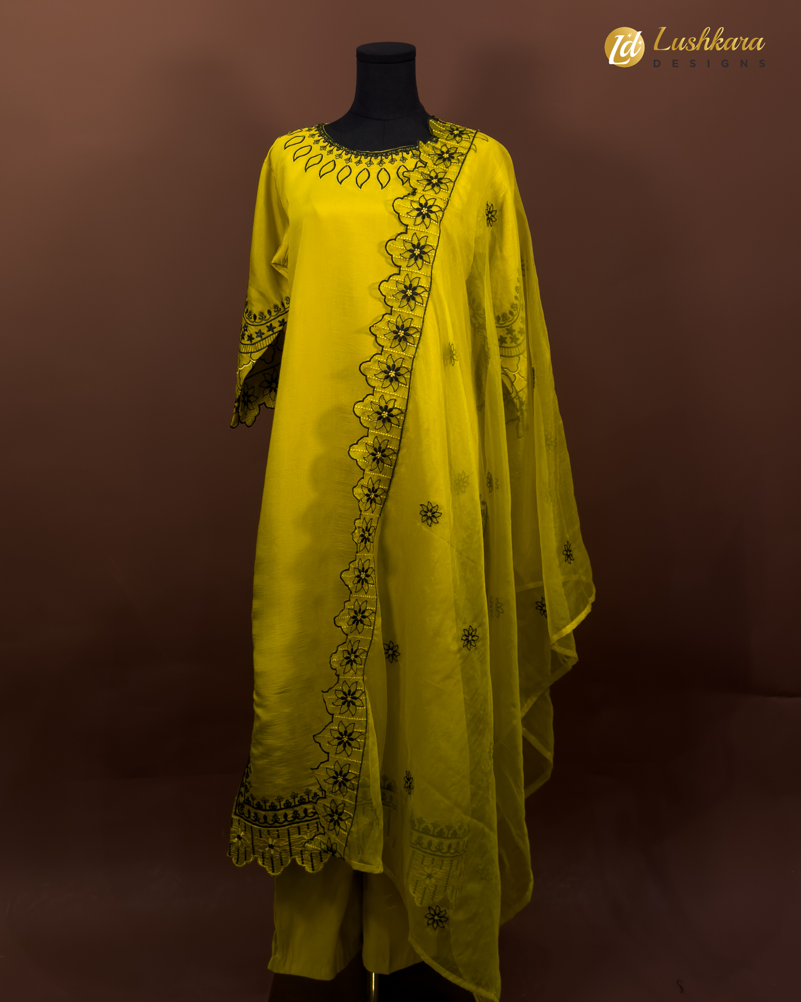Lushkara Sunshine Yellow Embroidered Suit Set