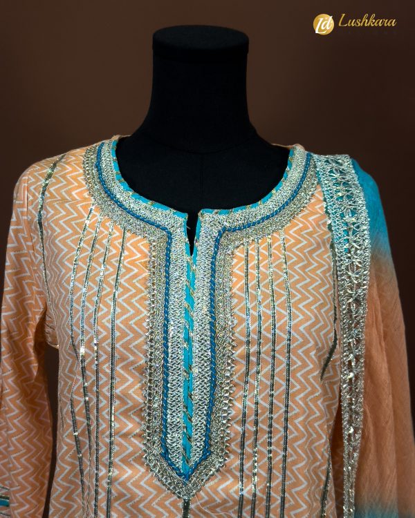 Lushkara Peach & Aqua Embellished Suit Set - Image 2
