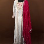 Lushkara Ivory & Rani Pink Mirror Work Suit