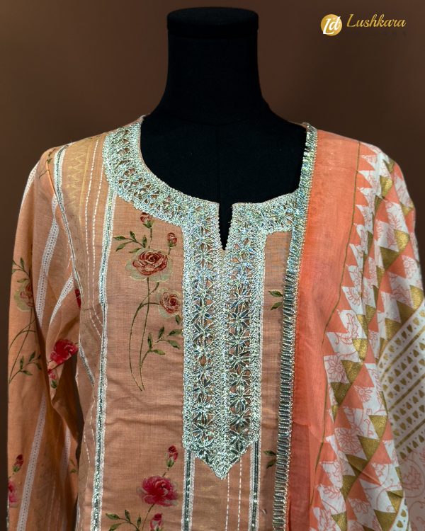 Lushkara Peach and Pink Printed Sharara Suit - Image 2