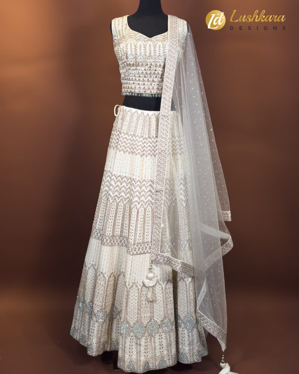 Ivory Shiny-Embroidered Bridal Lehenga