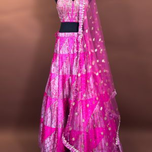 Mirror-Embroidered Geometric Pink Lehenga Set