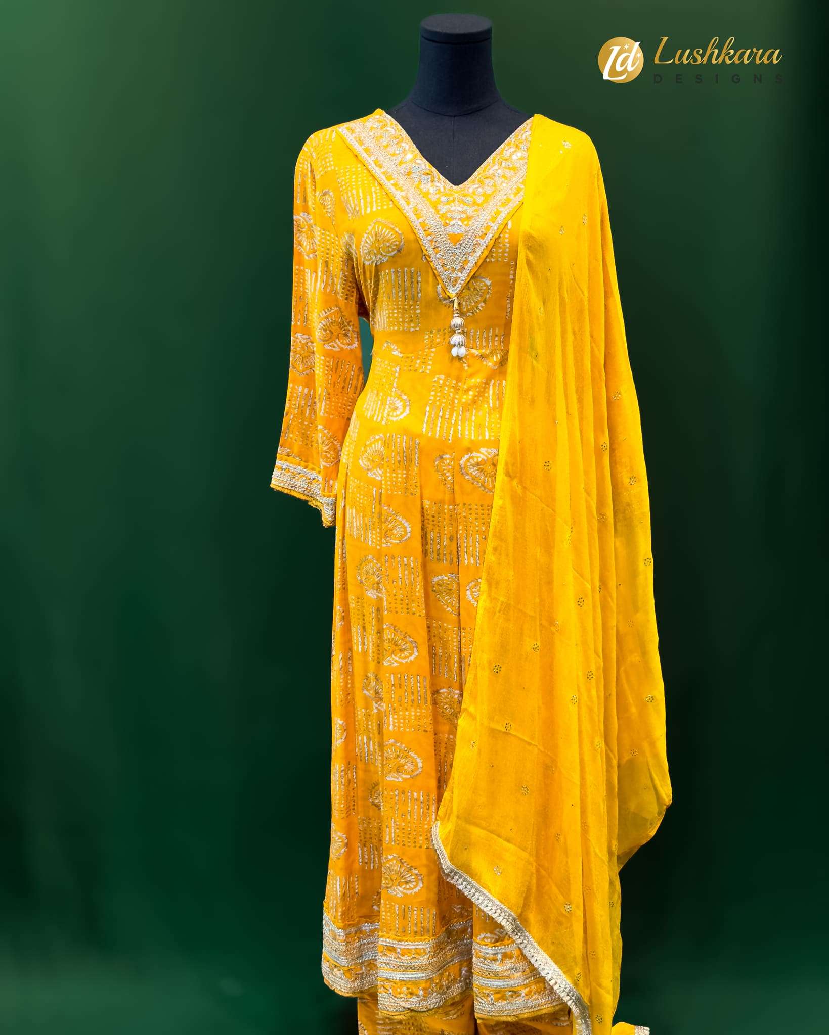 Lushkara Mustard Mirror Gota Suit