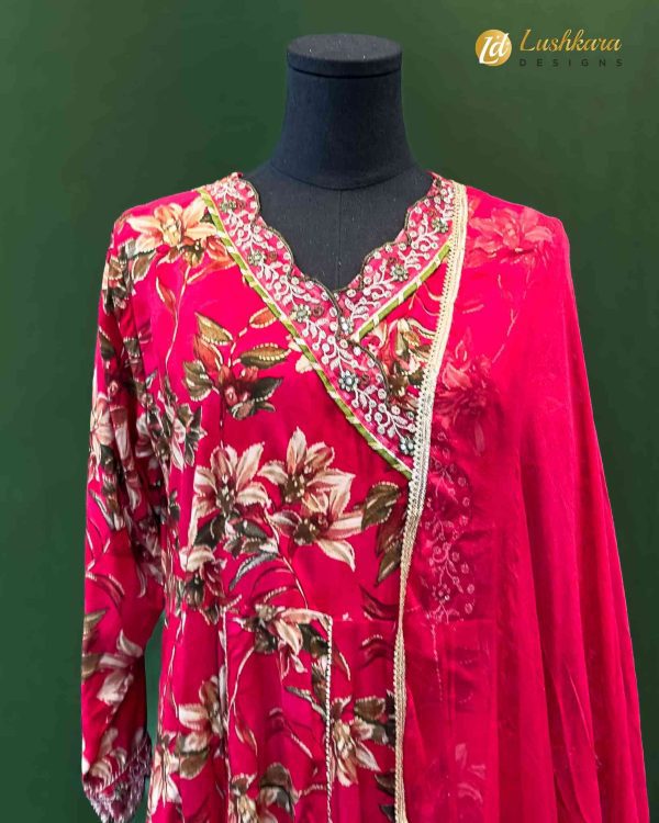 Lushkara Floral Red Gown Suit - Image 2