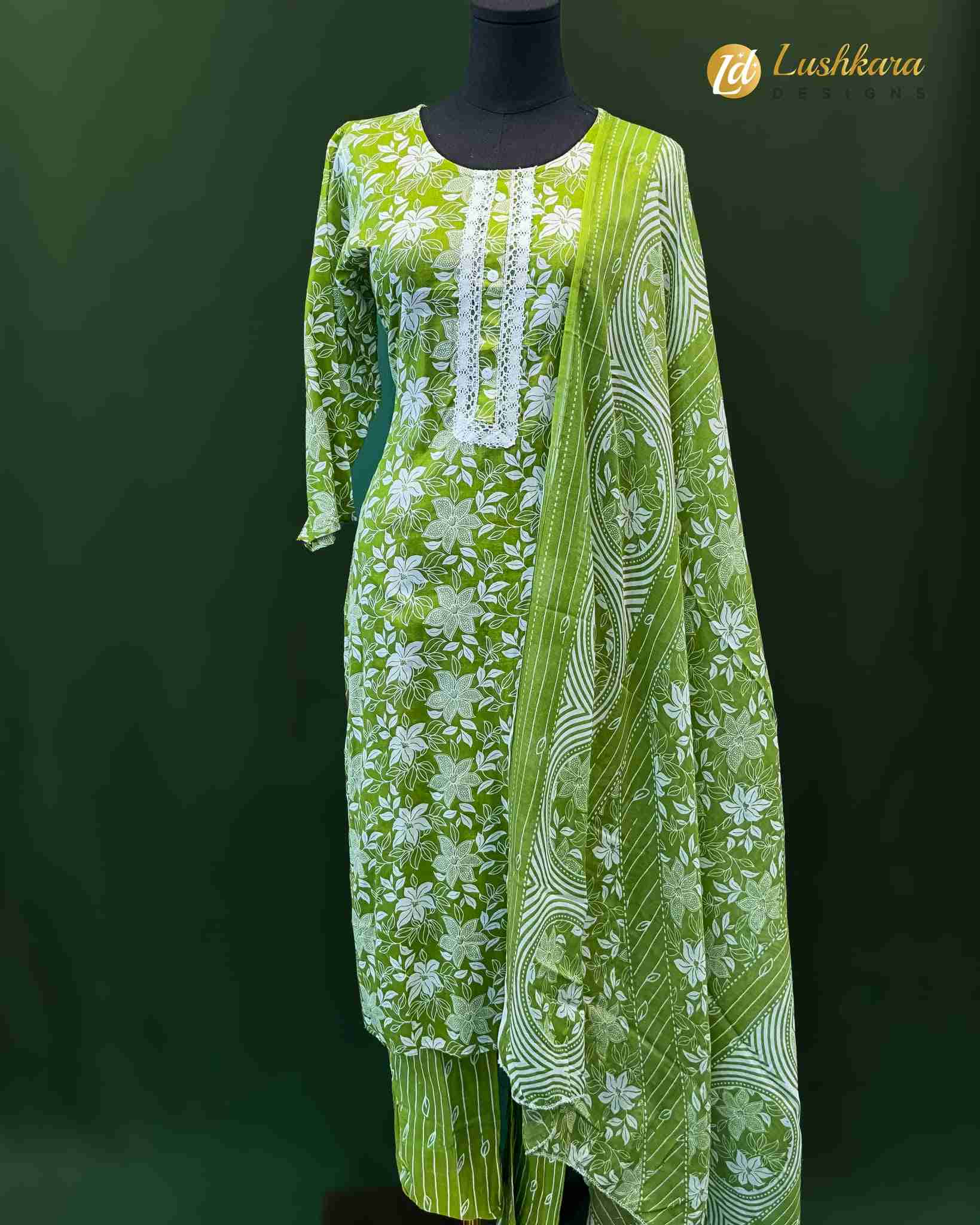 Lushkara Green Floral Cotton Suit