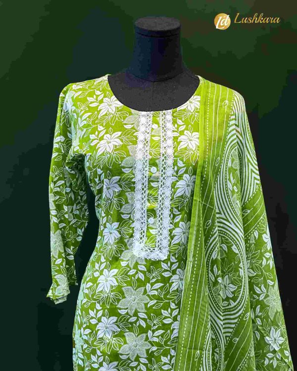 Lushkara Green Floral Cotton Suit - Image 2