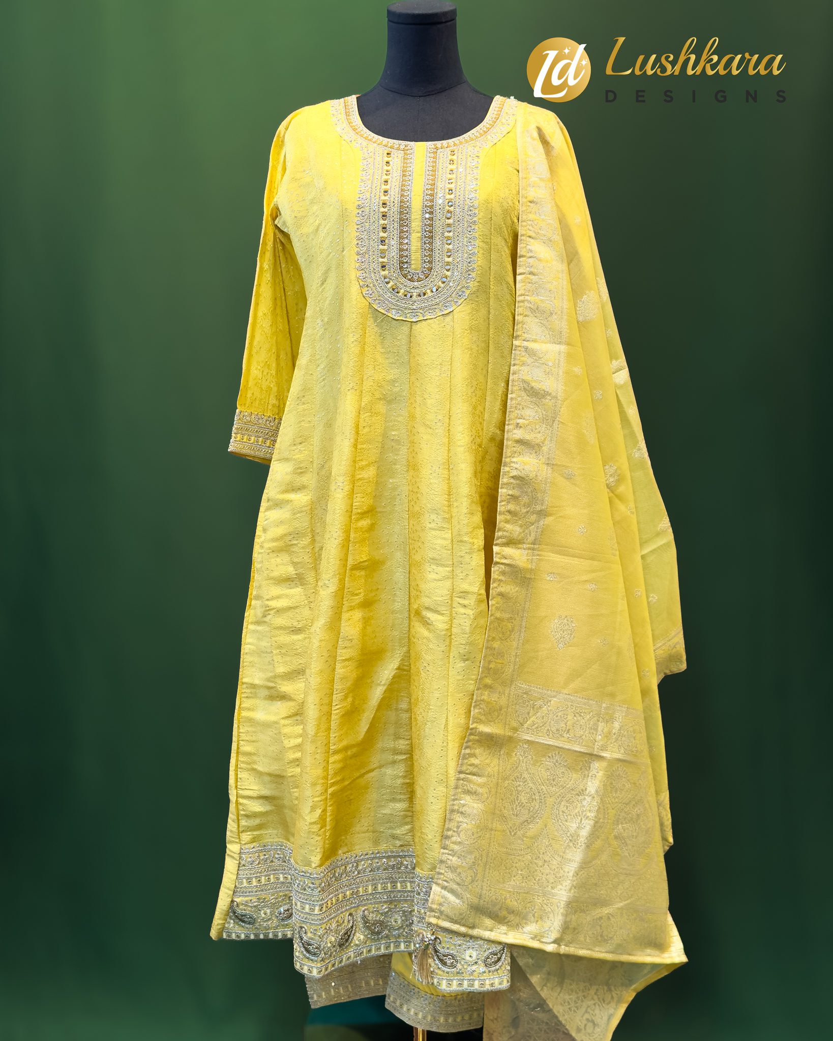 Lushkara Sunshine Yellow Mirror Work Salwar Kameez Set
