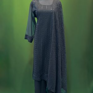 Lushkara Midnight Black Embroidered Straight Suit Set