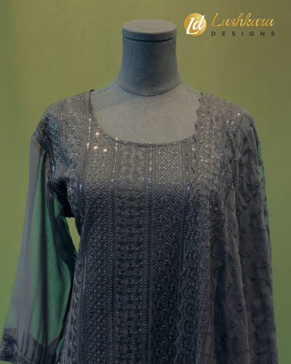 Lushkara Midnight Black Embroidered Straight Suit Set - Image 2