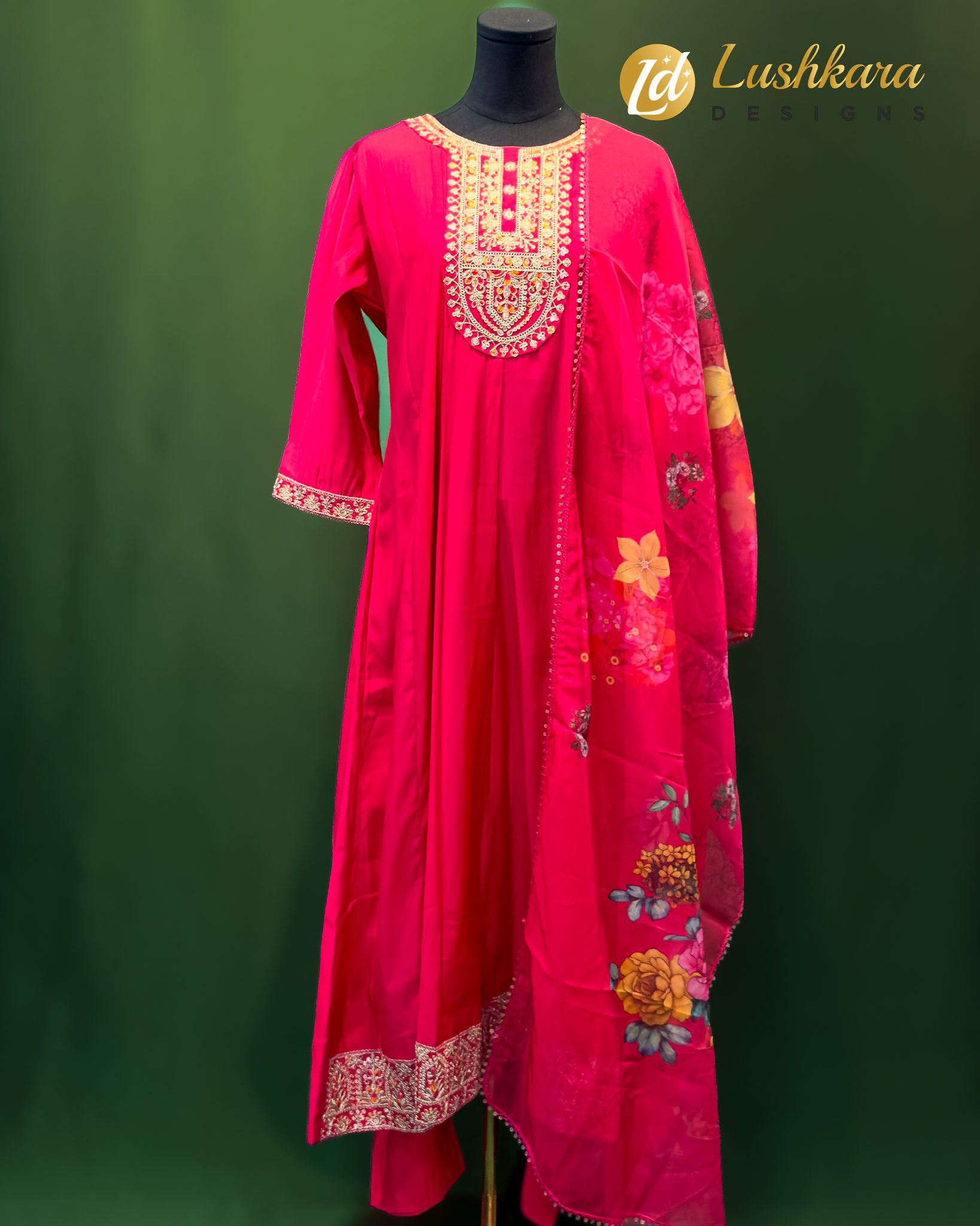 Lushkara Rani Pink Embroidered Floral Suit