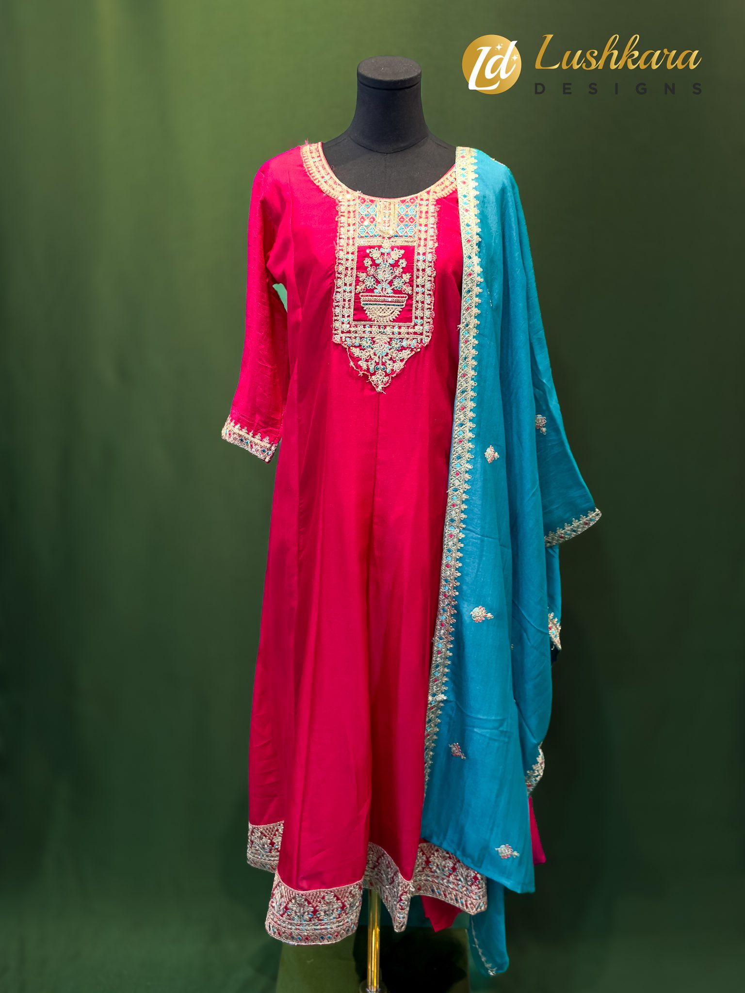 Lushkara Rose Pink & Aqua Salwar Kameez Set