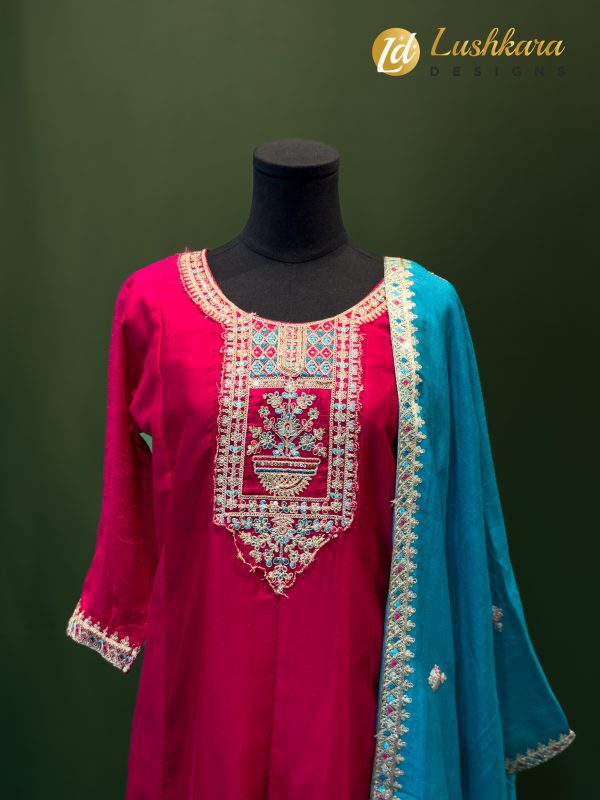 Lushkara Rose Pink & Aqua Salwar Kameez Set - Image 2