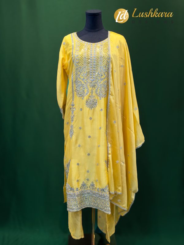 Lushkara Yellow Mirror Embroidered Salwar Kameez Set