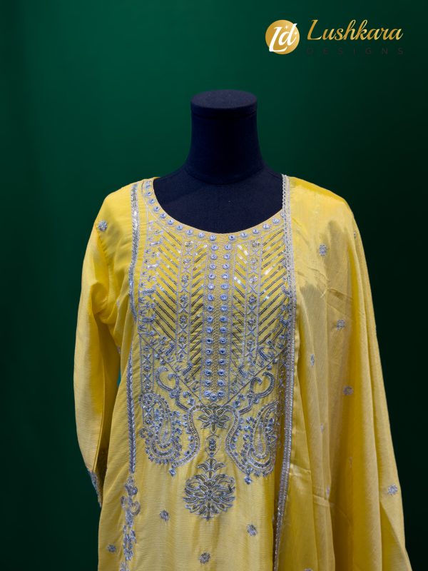 Lushkara Yellow Mirror Embroidered Salwar Kameez Set - Image 2