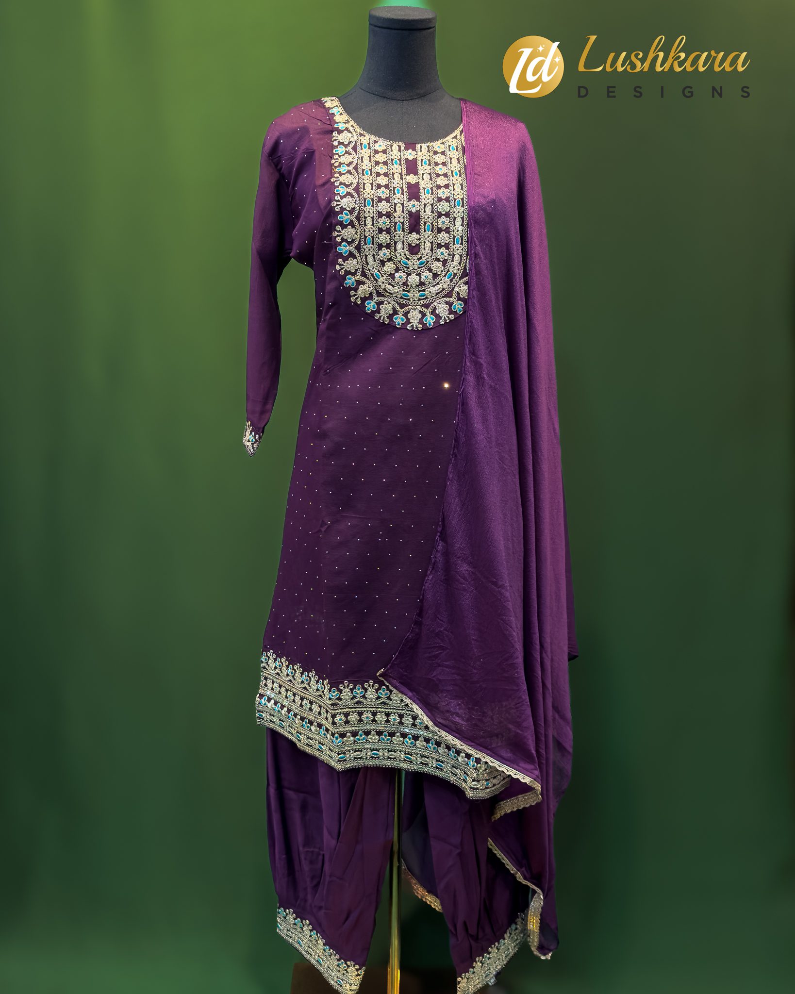 Lushkara Purple Embroidered Salwar Kameez Set