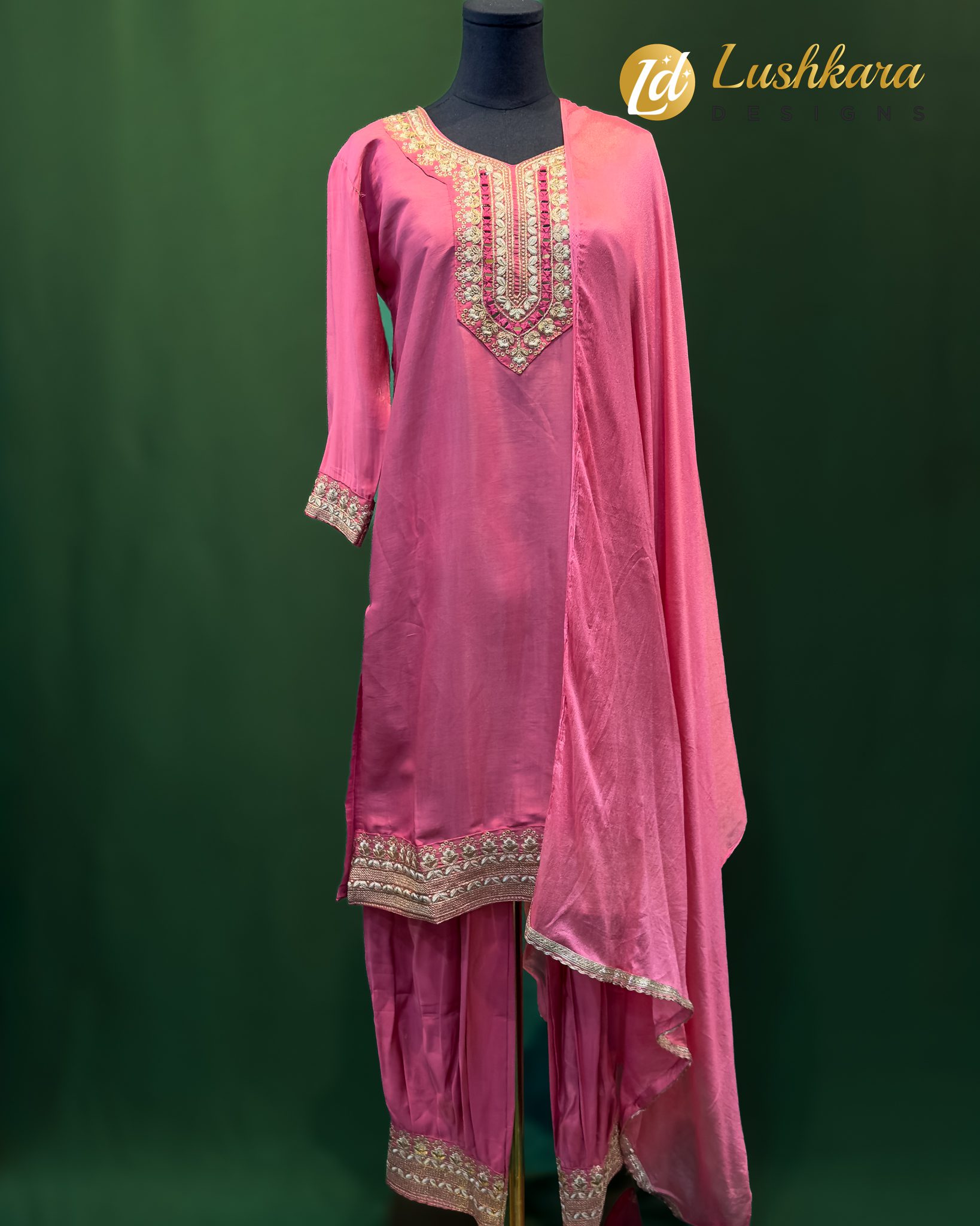 Lushkara Pink Mirror Work Salwar Kameez Set