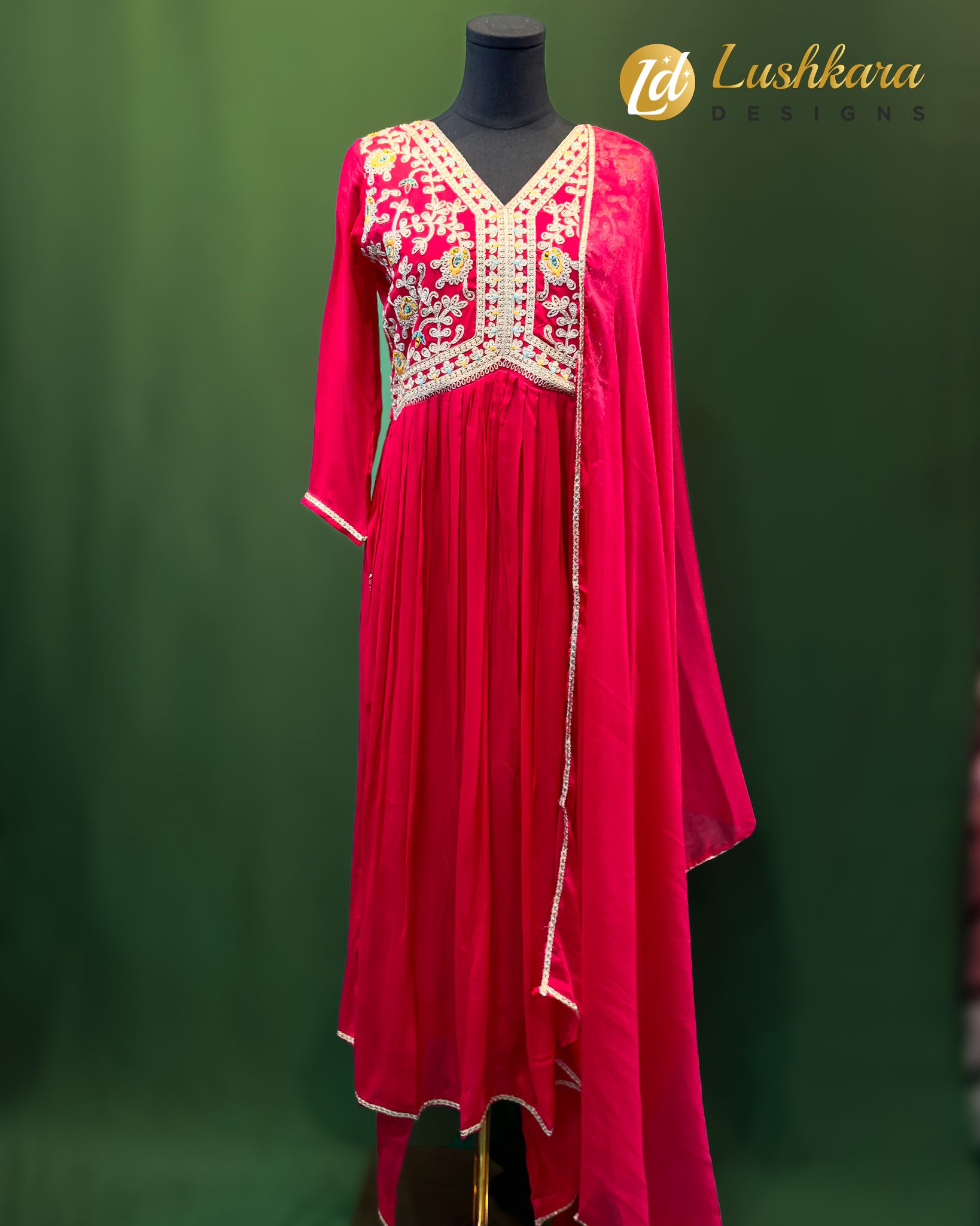 Lushkara Red Anarkali Style Salwar Kameez Set