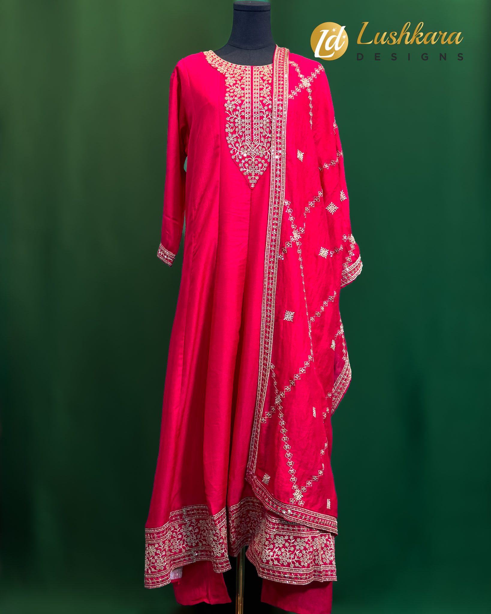 Lushkara Hot Pink Threadwork Salwar Kameez Set