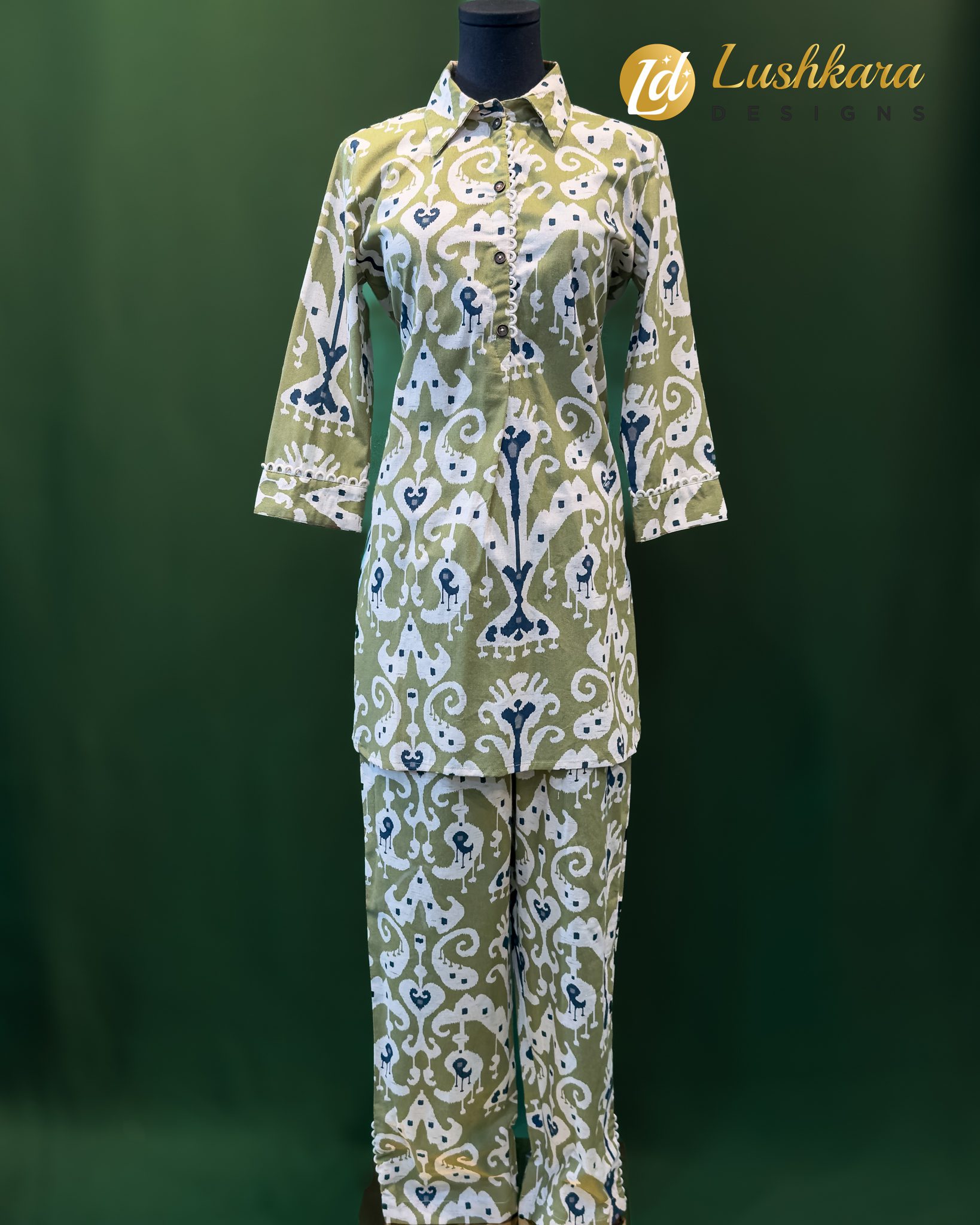 Lushkara Olive Ikat Co-ord Set