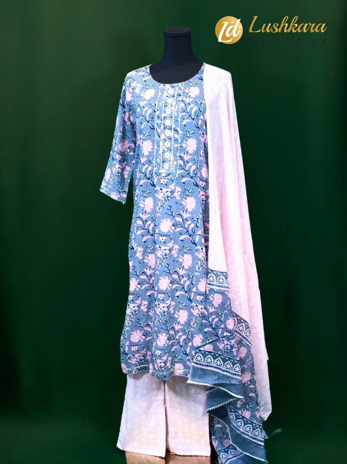Lushkara Blue Floral Salwar Kameez Set
