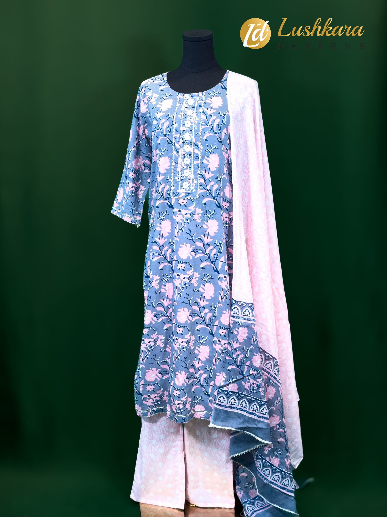 Lushkara Blue Floral Salwar Kameez Set