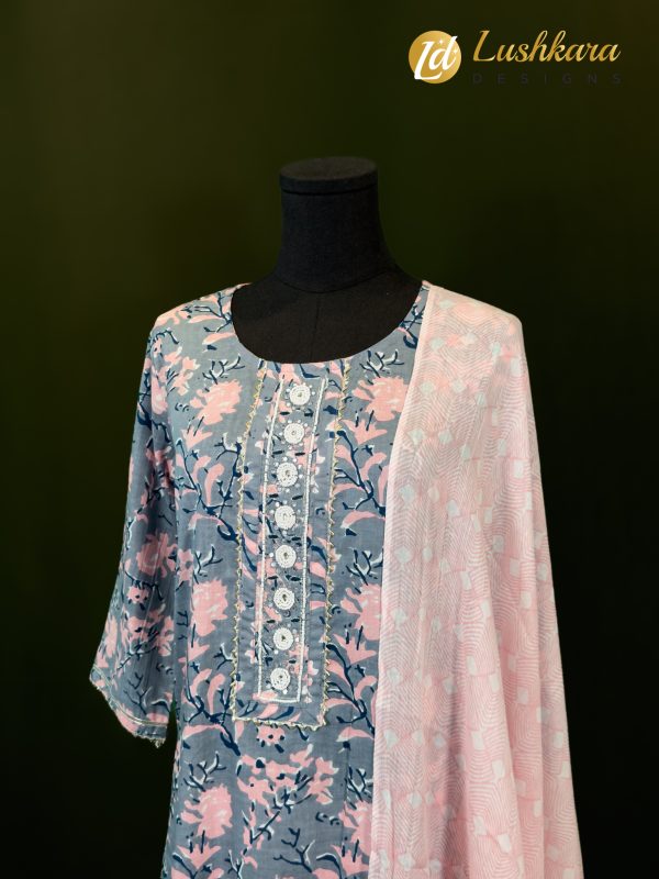 Lushkara Blue Floral Salwar Kameez Set - Image 2