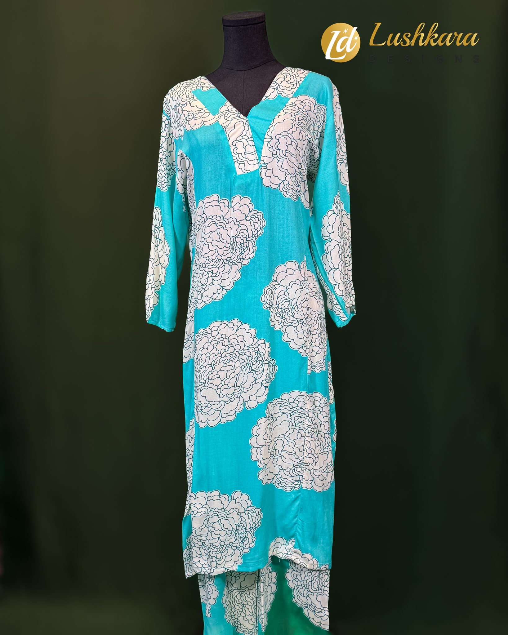 Lushkara Teal Bloom Printed Cotton Set