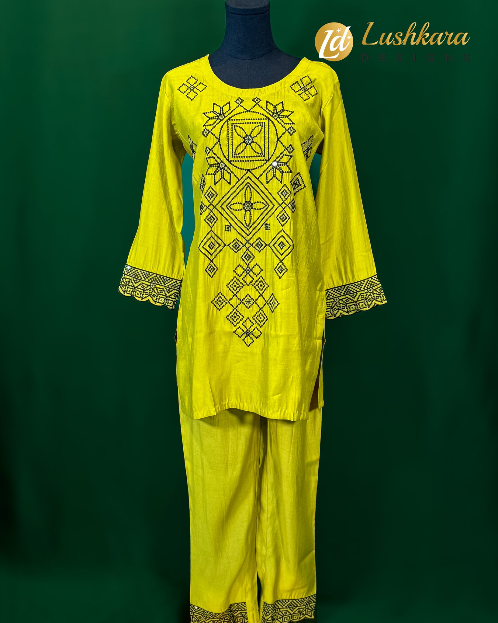 Lushkara Lime Mirror-Embroidered Cotton Set
