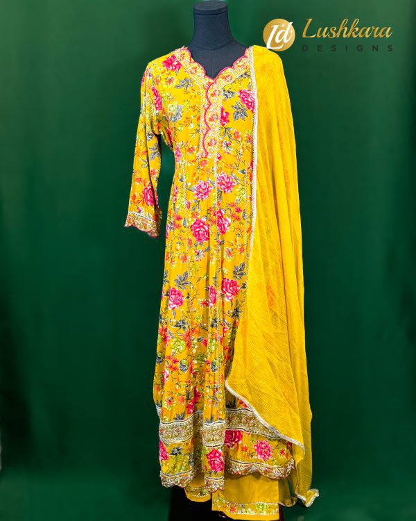 Lushkara Mustard Floral Mirror Salwar kameez